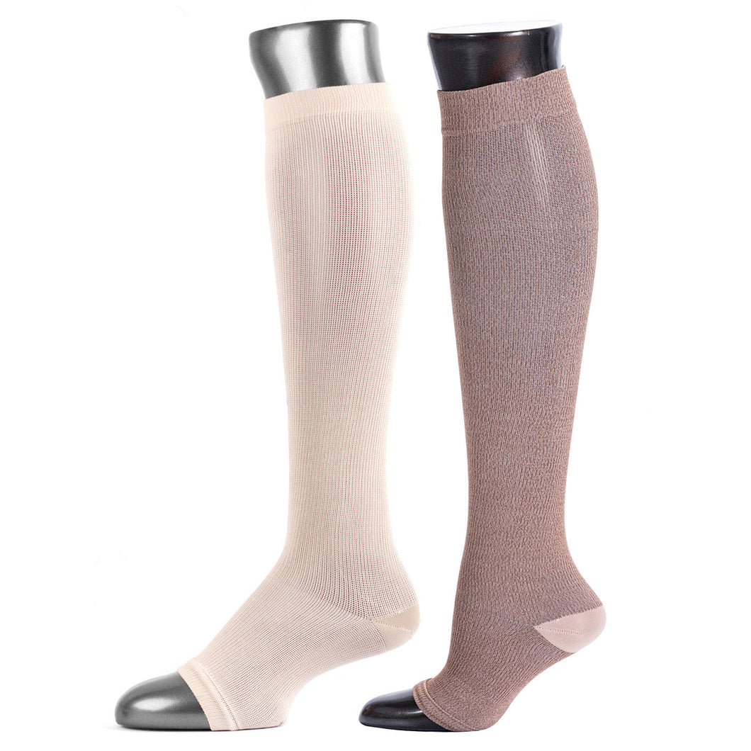 Be Shapy 2 Pack Compression Socks Open Toes Knee High Support Stockings Medias de Compresión con Abertura en Dedos
