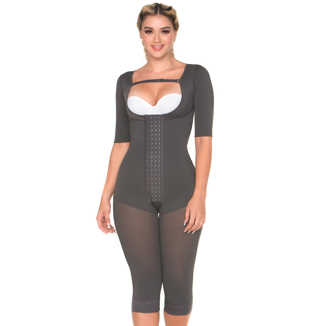 Fajas MariaE FQ114 | Post Surgery Colombian Shapewear with Sleeves | Knee Length Bodysuit Lipo Compression Body Shaper